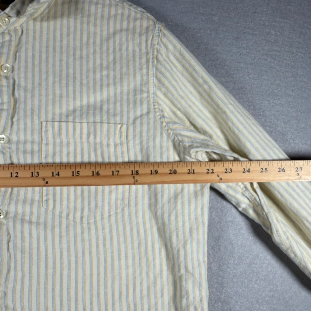 Banana Republic Mens Linen Cotton Striped Button Down Shirt Yellow Blue Medium
